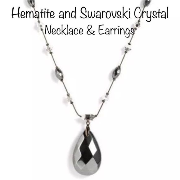 Hematite & Swarovski Crystal Earrings & Necklace - Picture 3 of 14